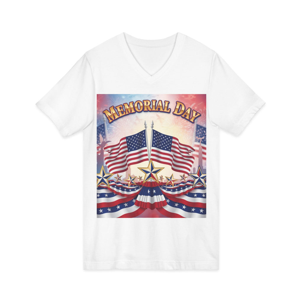 Memorial Day V-Neck T-Shirt - American Flag Patriotic Tee