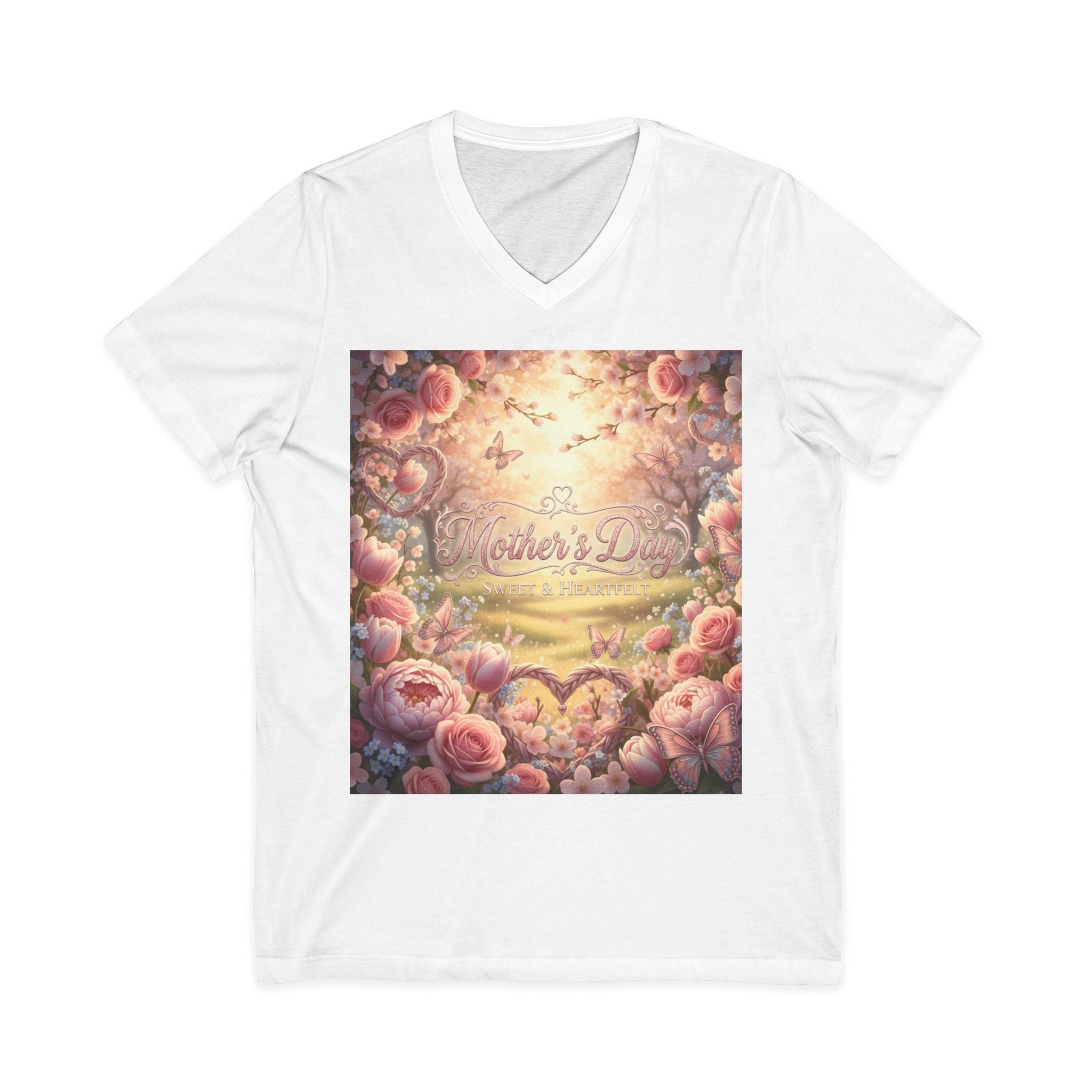 Mother's Day Floral V-Neck Tee - 'Mother's Day' Garden Roses Design