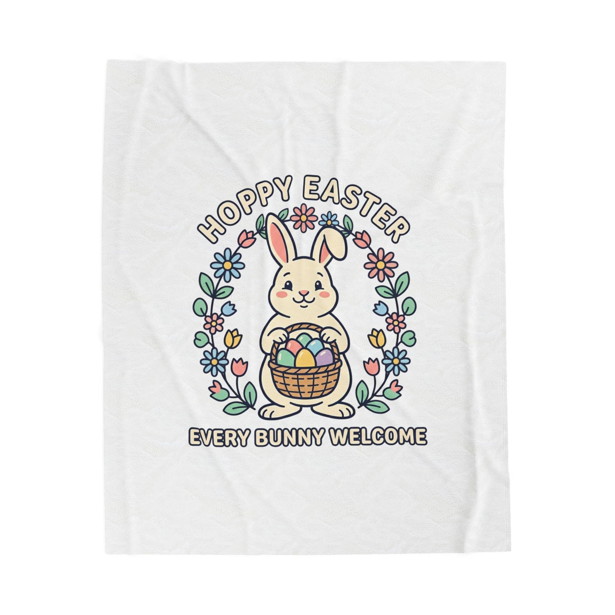 Hoppy Easter Bunny, Velveteen Plush Blanket | Pastel Spring Cottagecore