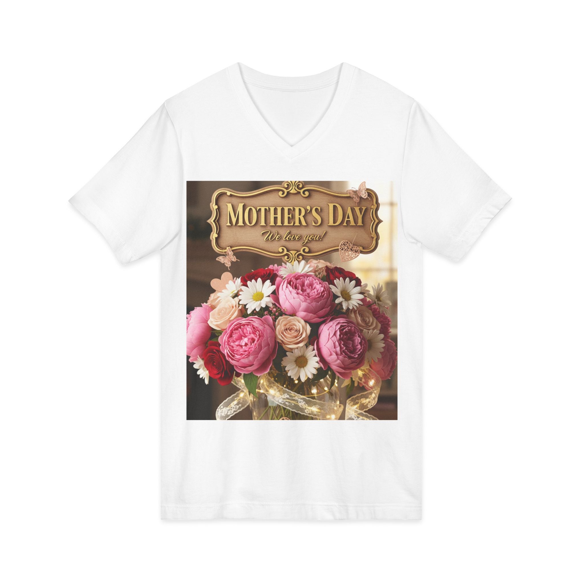Mother's Day Floral V-Neck Tee – 'Mother's Day, We Love You' Bouquet T‑Shirt
