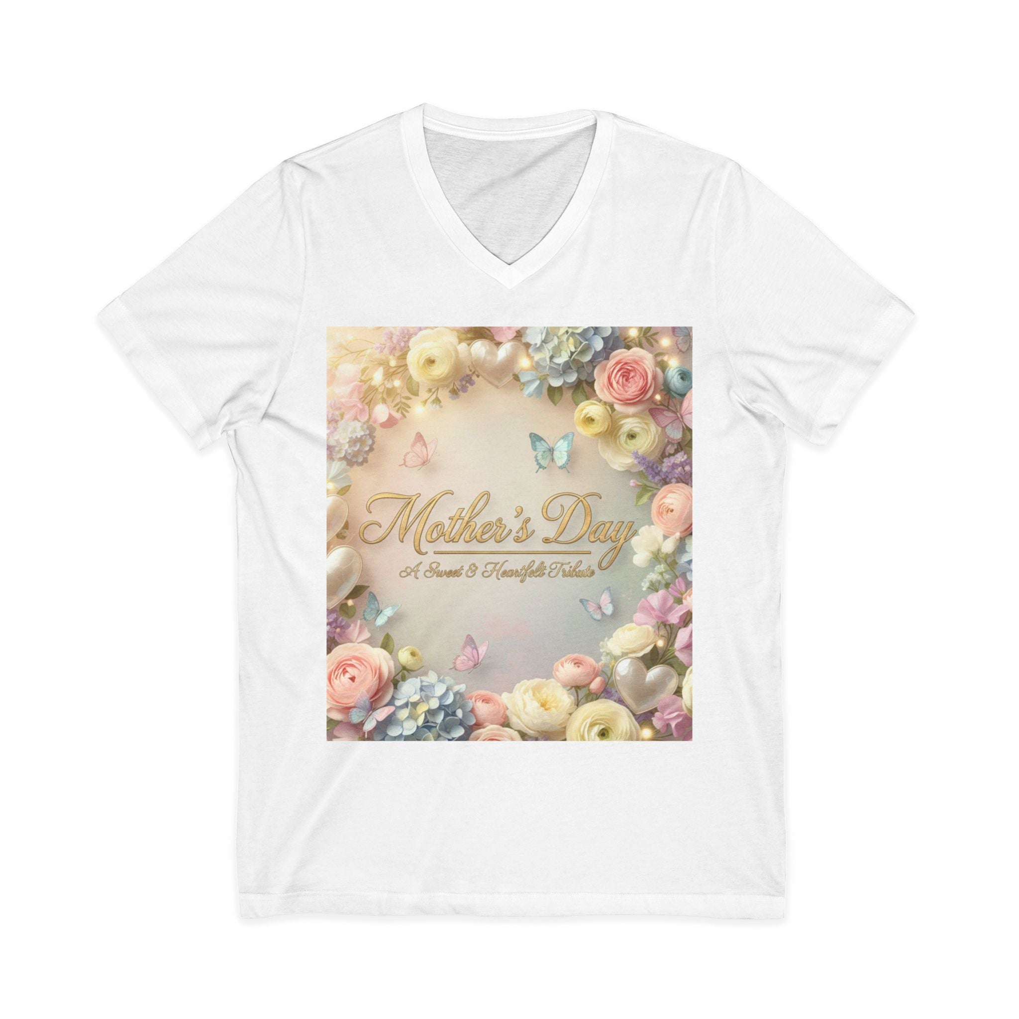 Mother's Day Floral V-Neck Tee — "A Mom is a Thoughtful Friend"