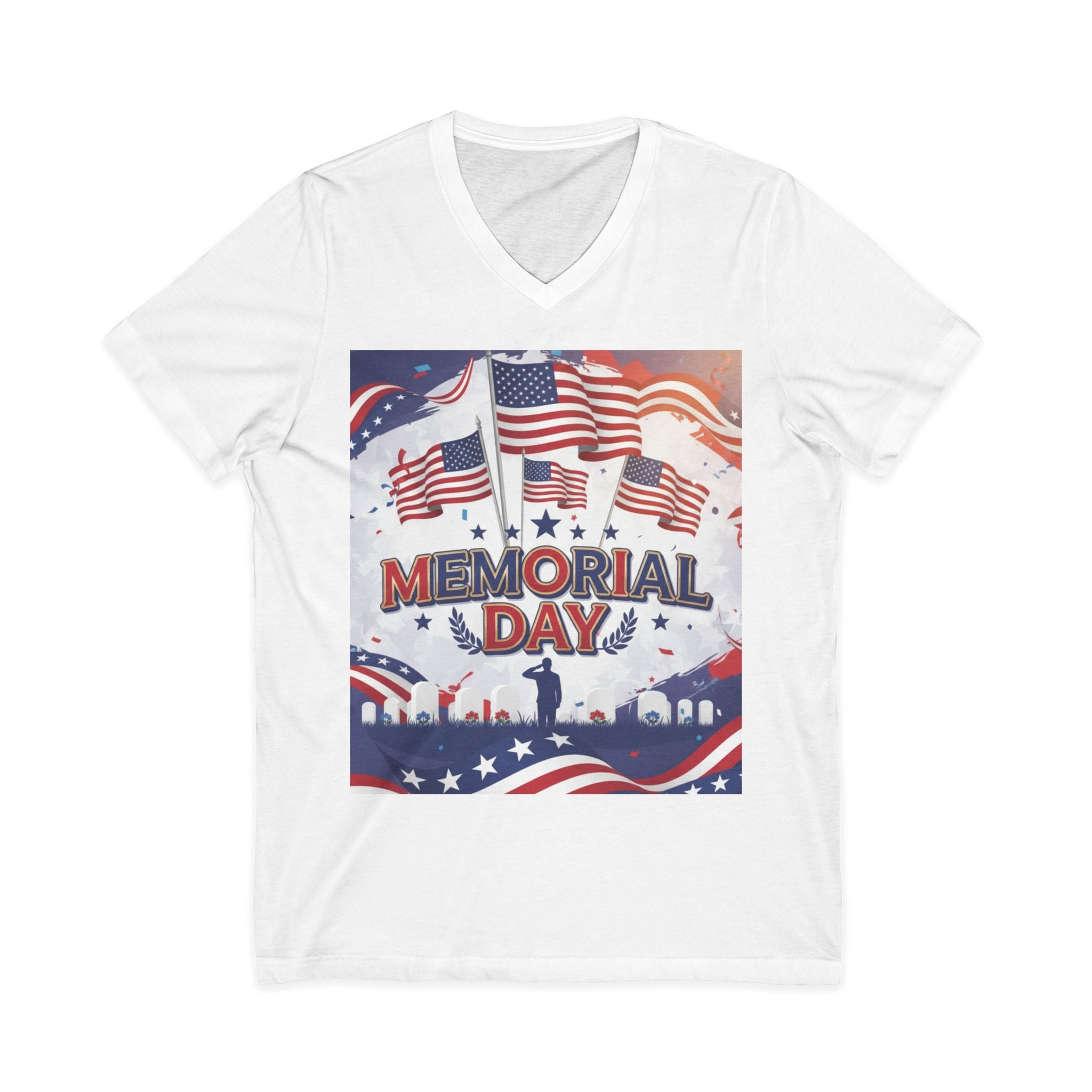 Memorial Day V-Neck Tee – Patriotic American Flag Tribute Shirt