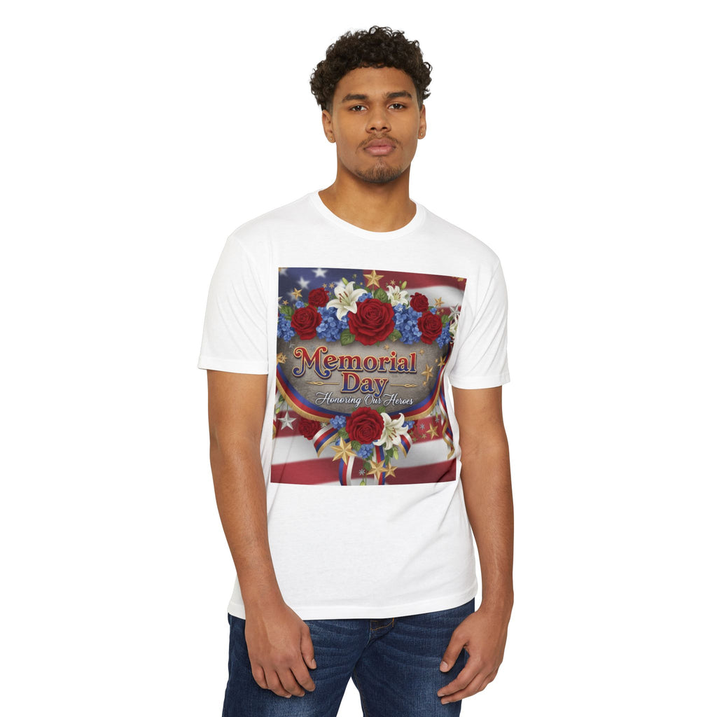Memorial Day Floral Flag T-Shirt — "Memorial Day: Home of the Brave, Hearts"