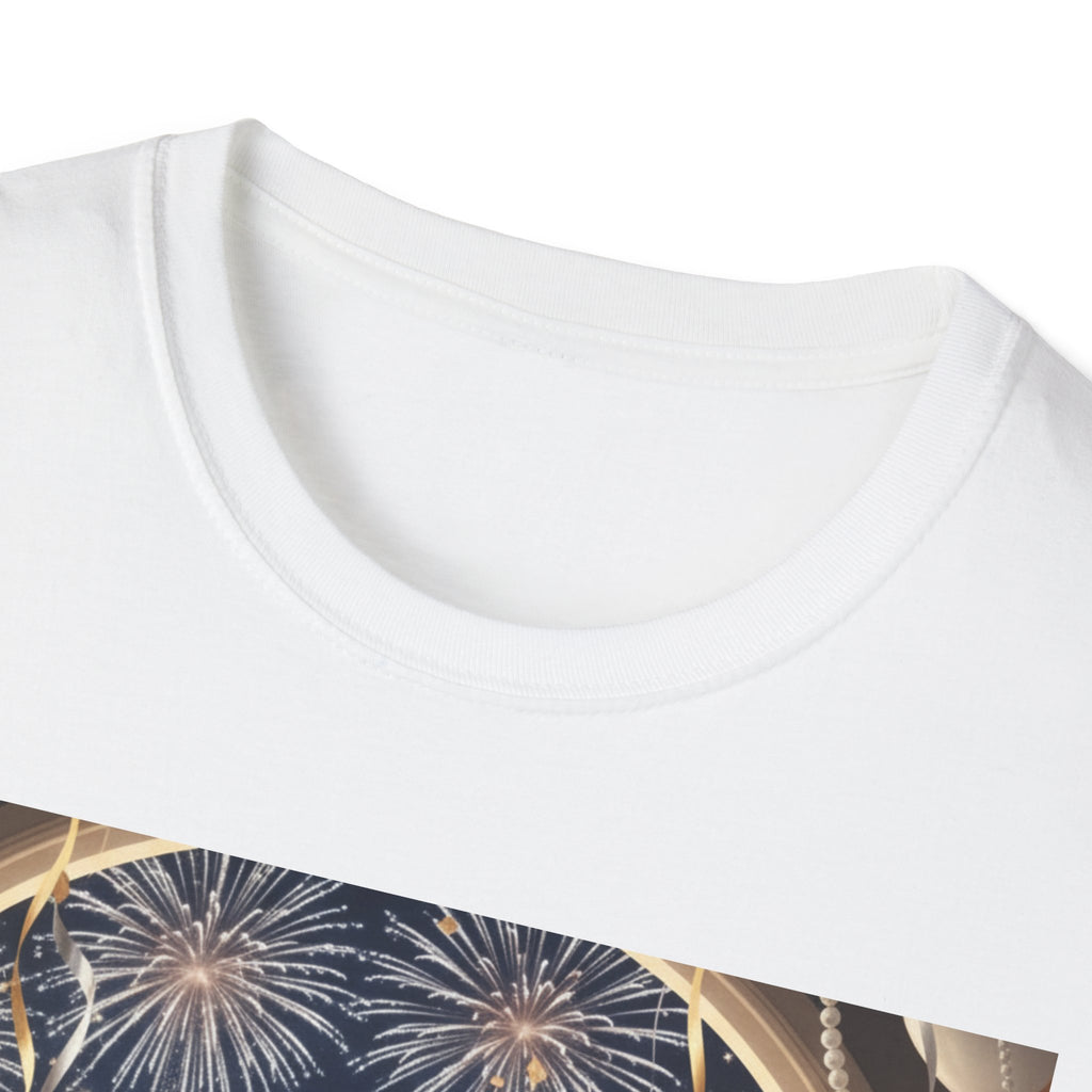 New Year Celebration T-Shirt — 'Happy New Year' Fireworks Clock Design