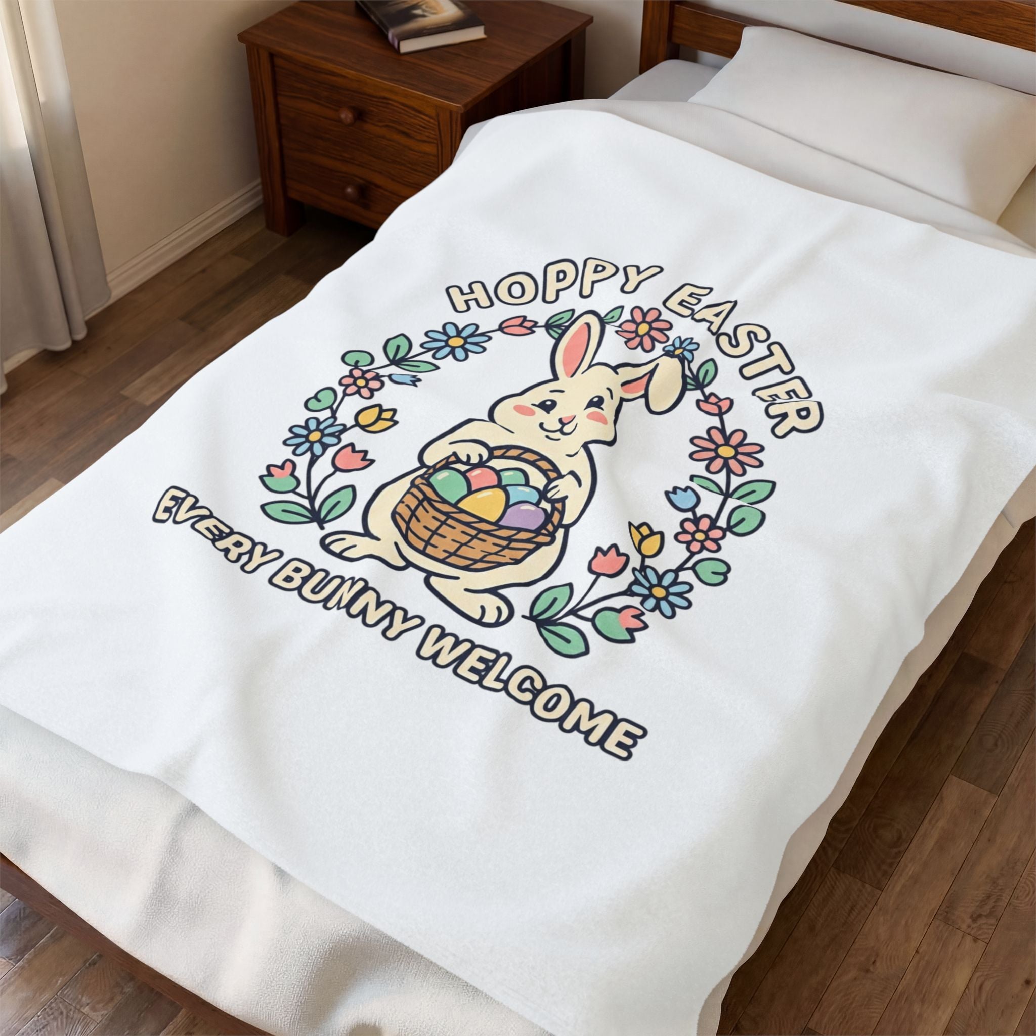 Hoppy Easter Bunny, Velveteen Plush Blanket | Pastel Spring Cottagecore