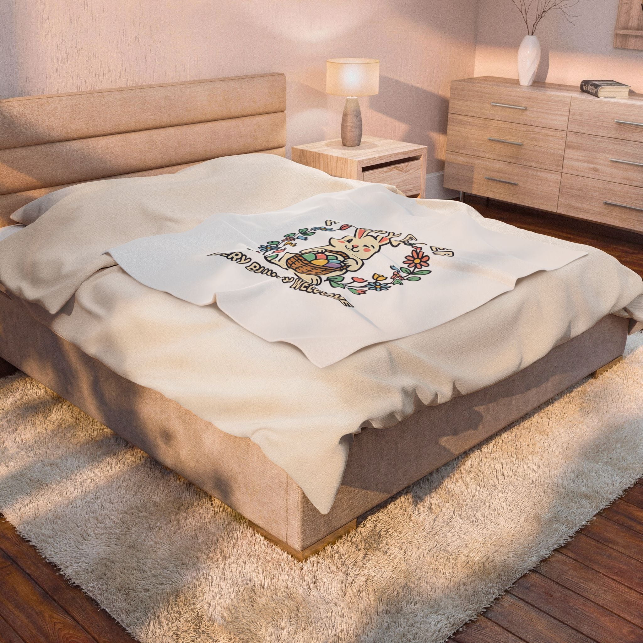 Hoppy Easter Bunny, Velveteen Plush Blanket | Pastel Spring Cottagecore