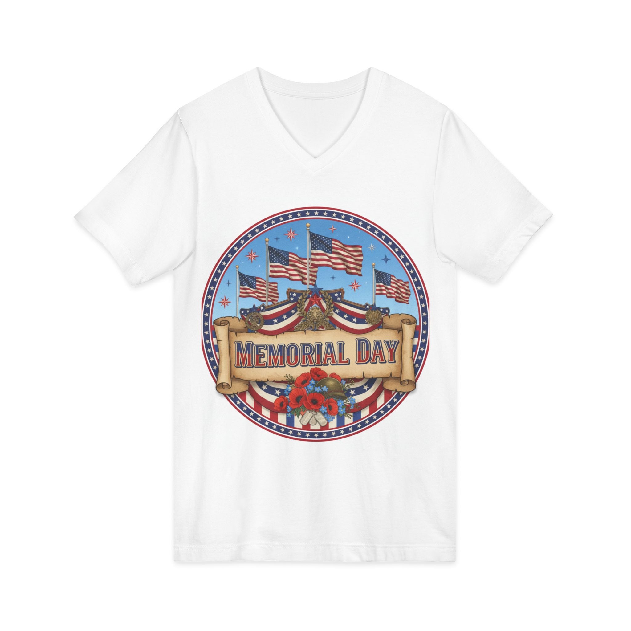 Memorial Day Flag Badge V-Neck Tee
