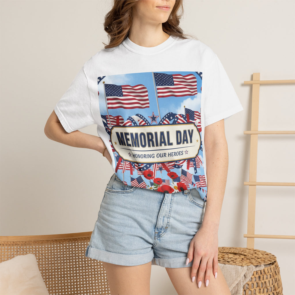 Memorial Day T-Shirt - "Honoring Our Heroes" American Flag & Poppy Tribute