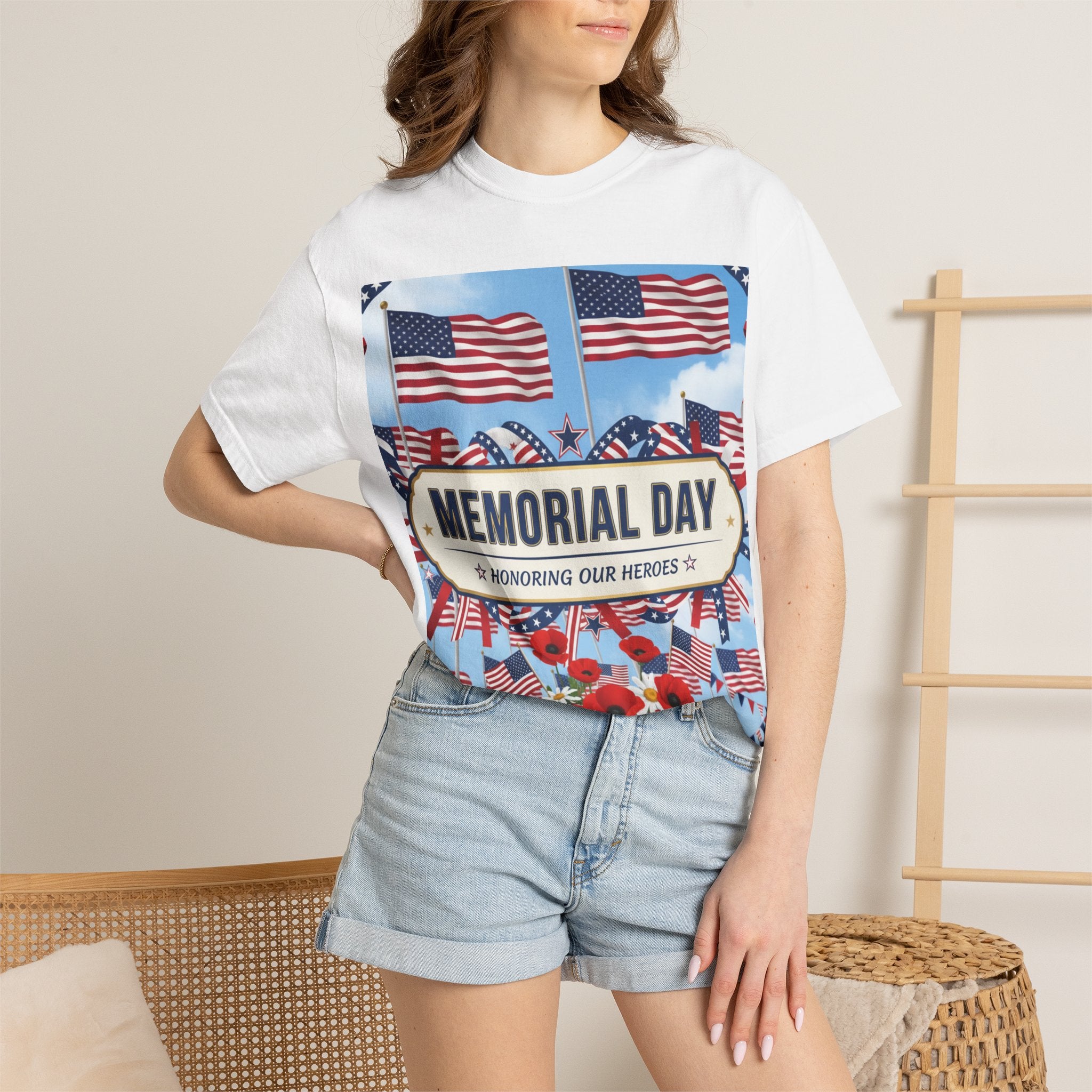Memorial Day T-Shirt - "Honoring Our Heroes" American Flag & Poppy Tribute