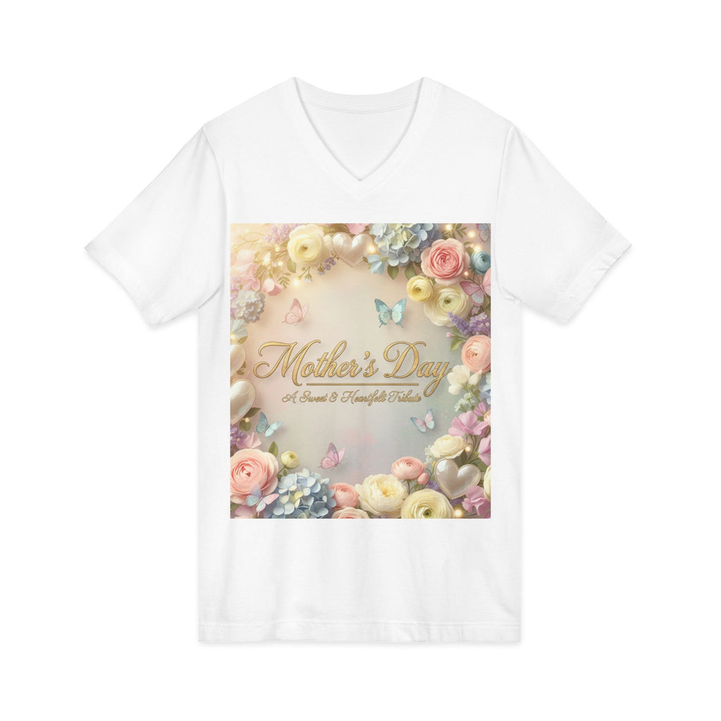 Mother's Day Floral V-Neck Tee — "A Mom is a Thoughtful Friend"