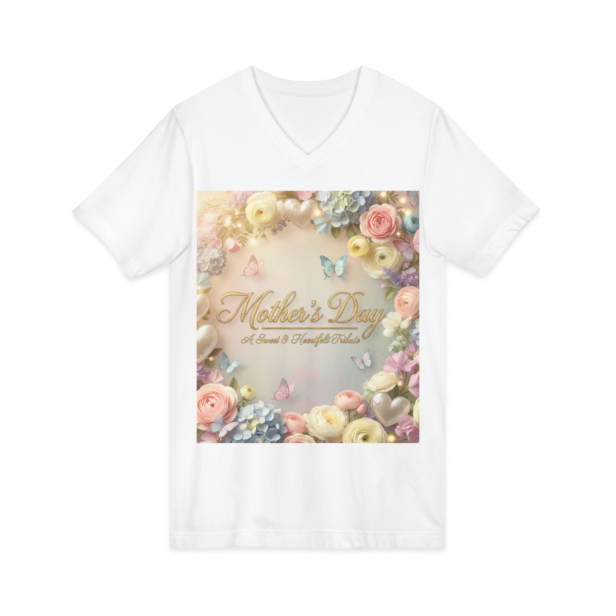 Mother's Day Floral V-Neck Tee — "A Mom is a Thoughtful Friend"
