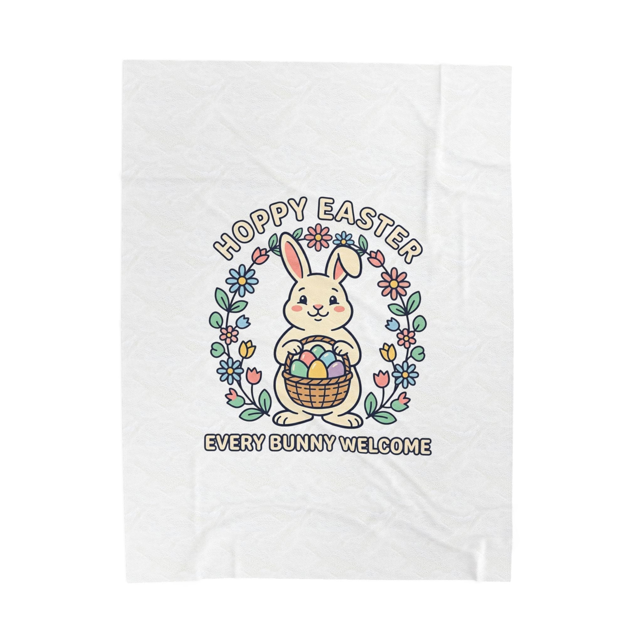 Hoppy Easter Bunny, Velveteen Plush Blanket | Pastel Spring Cottagecore