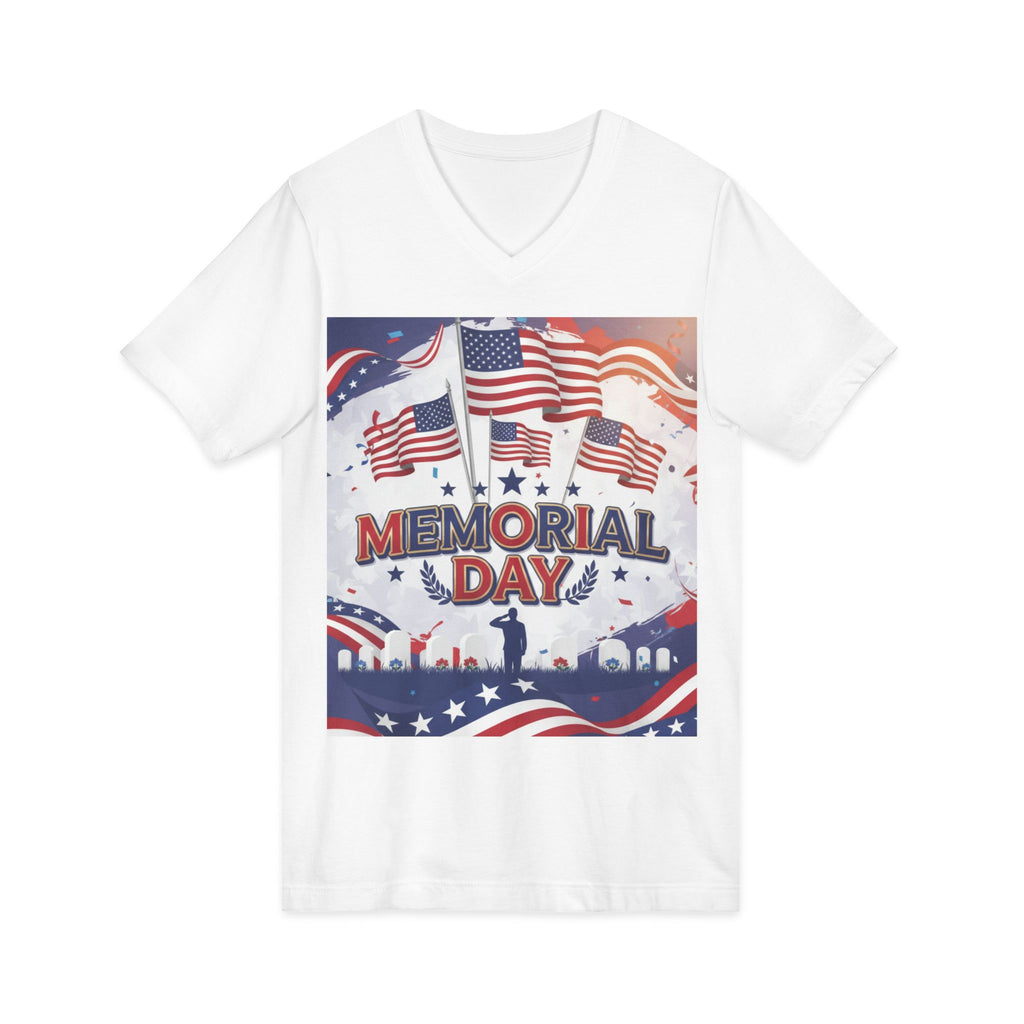 Memorial Day V-Neck Tee – Patriotic American Flag Tribute Shirt