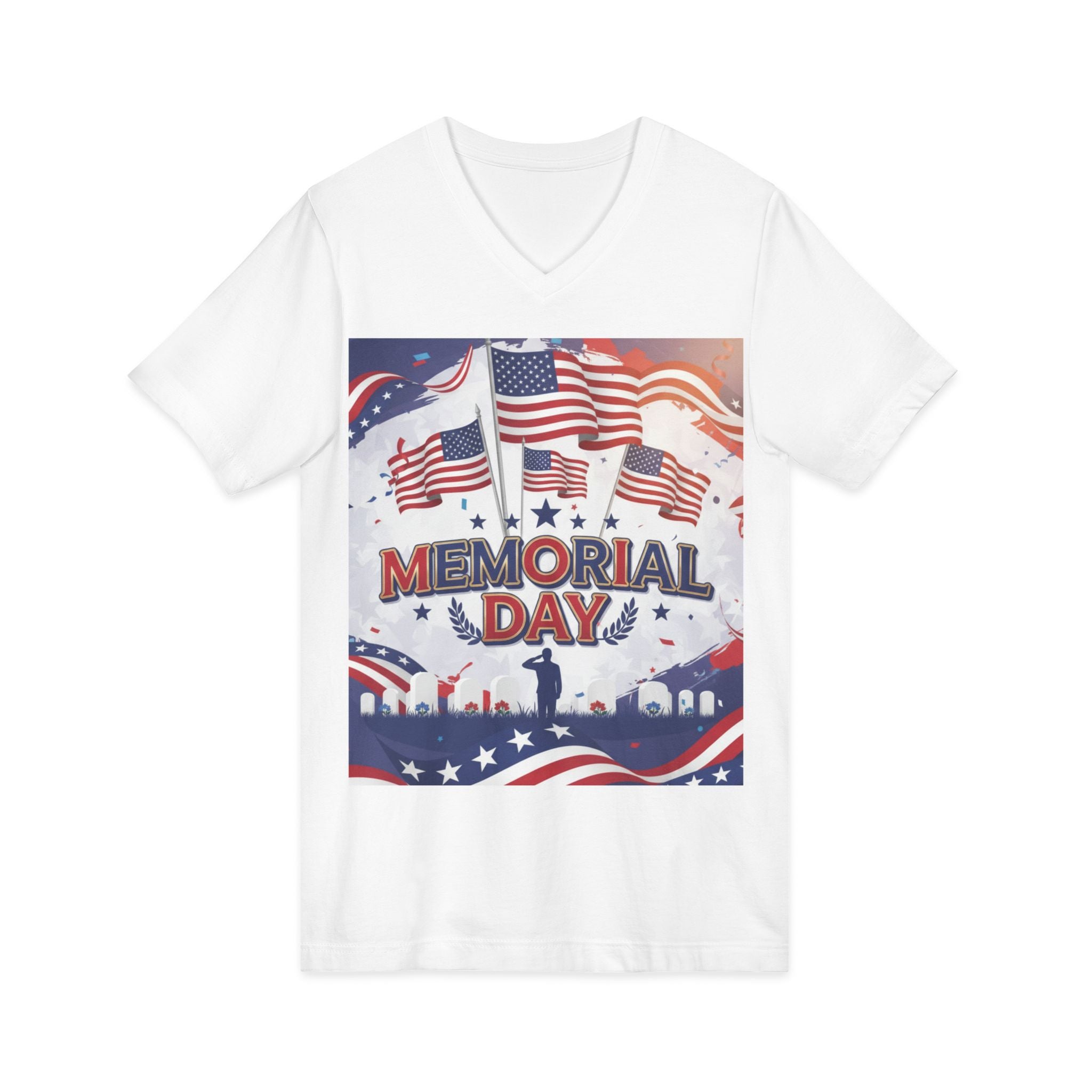 Memorial Day V-Neck Tee – Patriotic American Flag Tribute Shirt