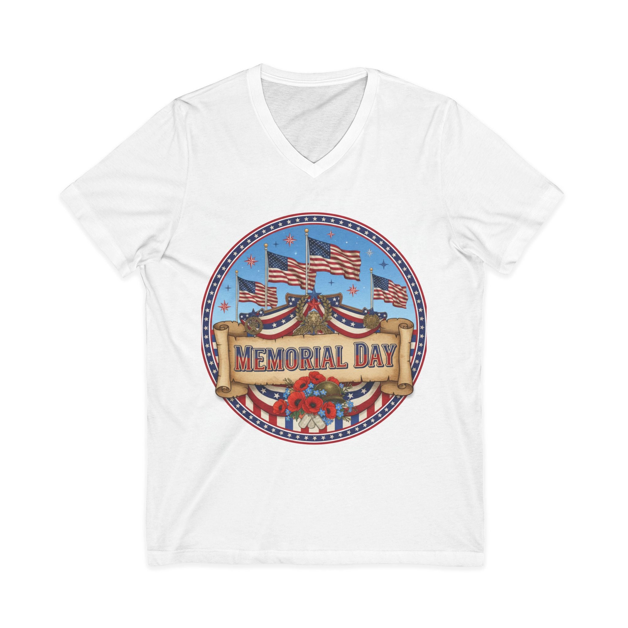 Memorial Day Flag Badge V-Neck Tee