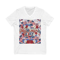 Memorial Day V-Neck Tee – Patriotic American Flags & Flowers