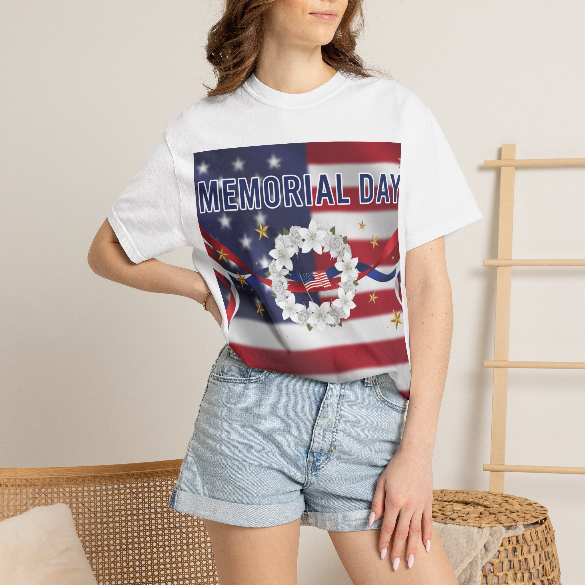 Memorial Day Flag T-Shirt – Patriotic Wreath & Ribbon Tribute