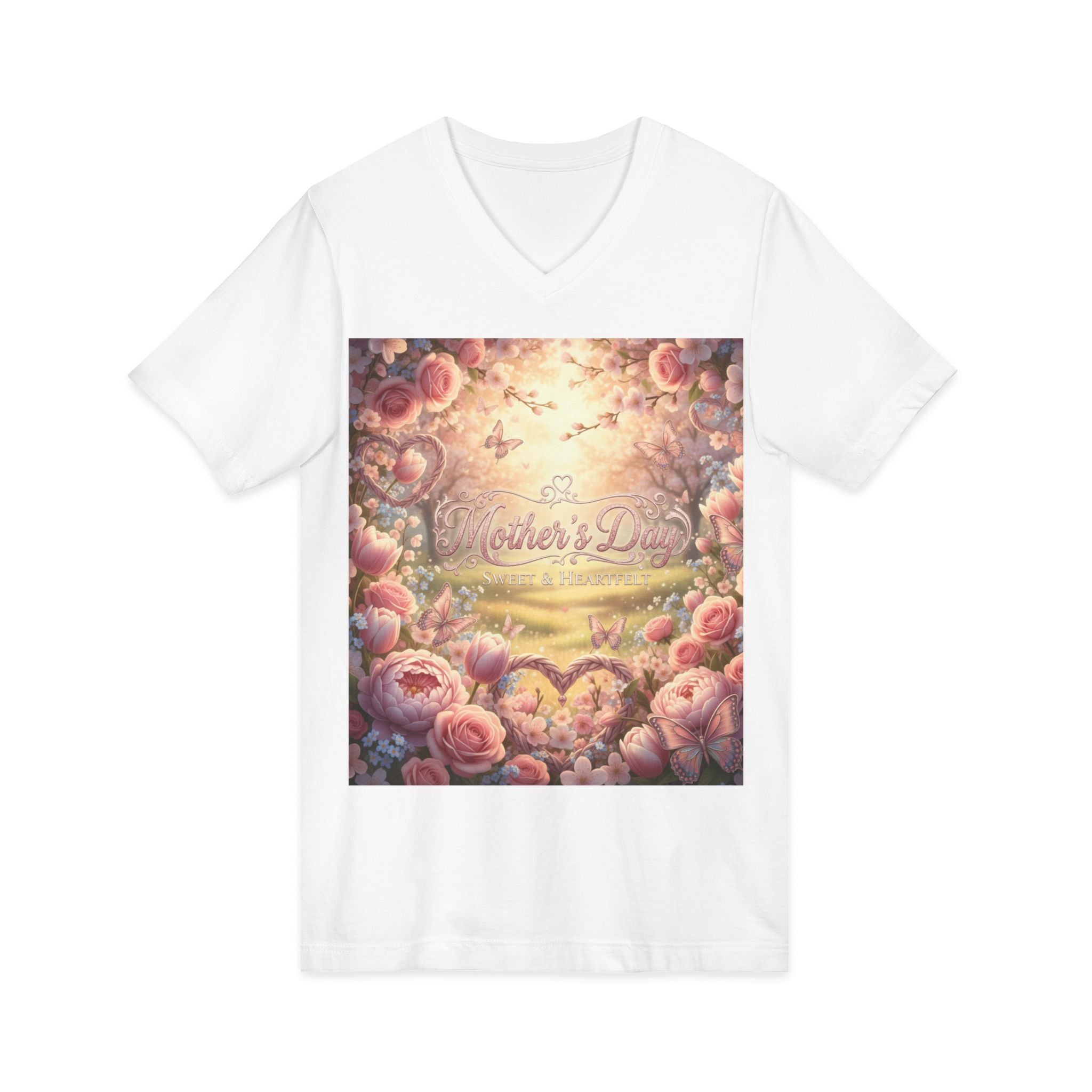 Mother's Day Floral V-Neck Tee - 'Mother's Day' Garden Roses Design