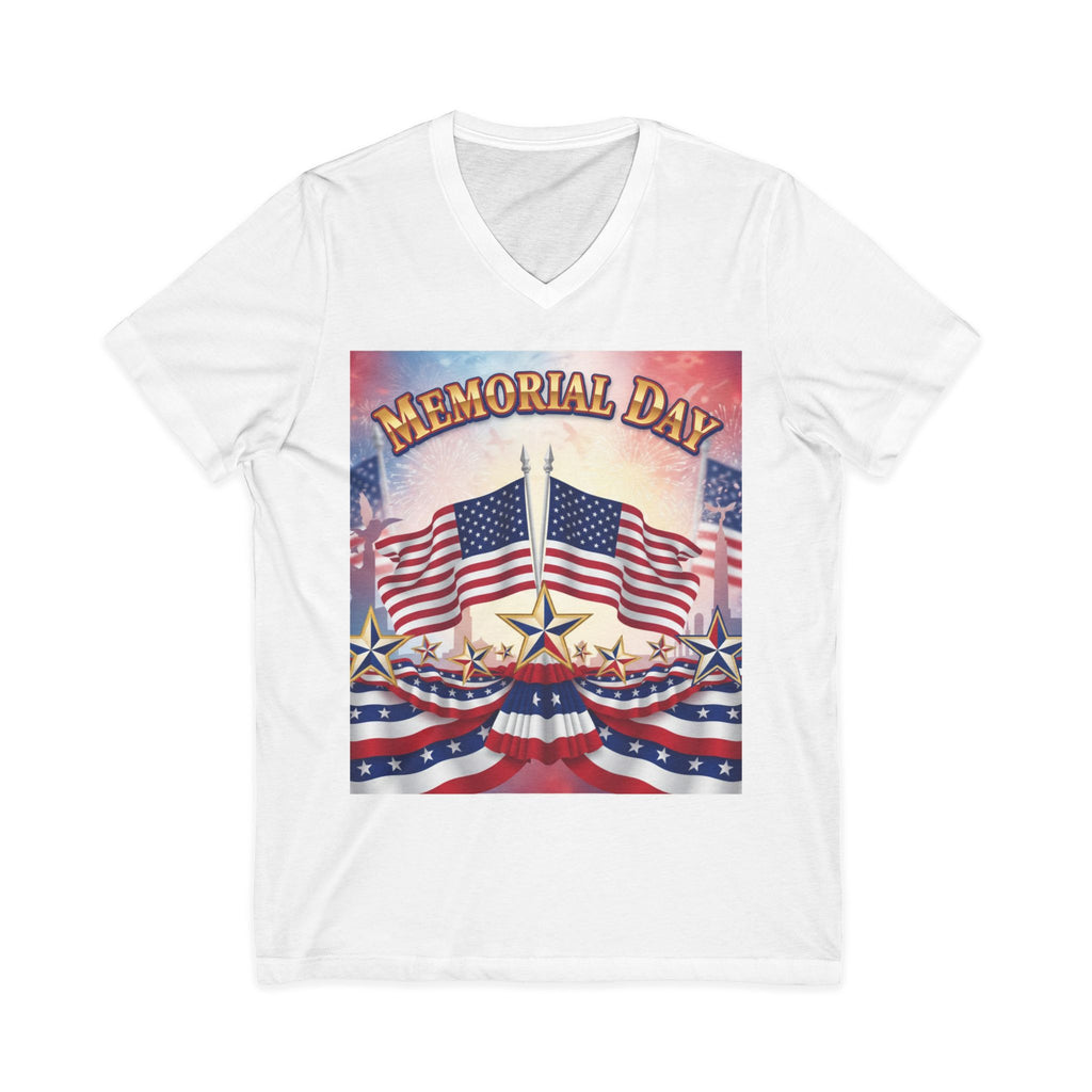 Memorial Day V-Neck T-Shirt - American Flag Patriotic Tee
